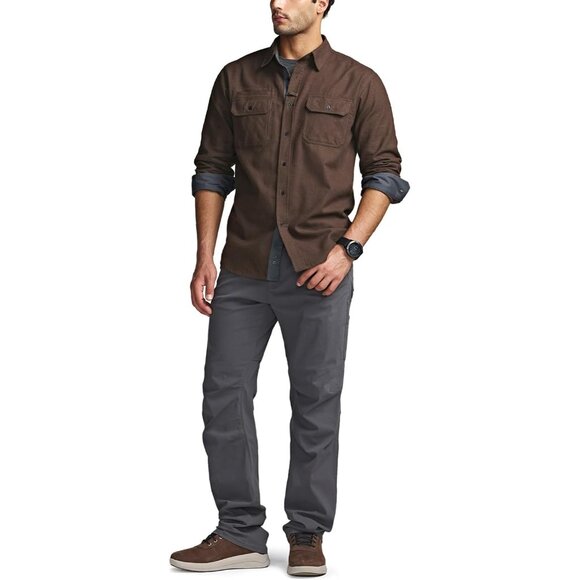 Mens Dark Brown Mood Cotton Flannel Shirt Long Sleeve Casual Outdoor Plaid - Picture 3 of 9